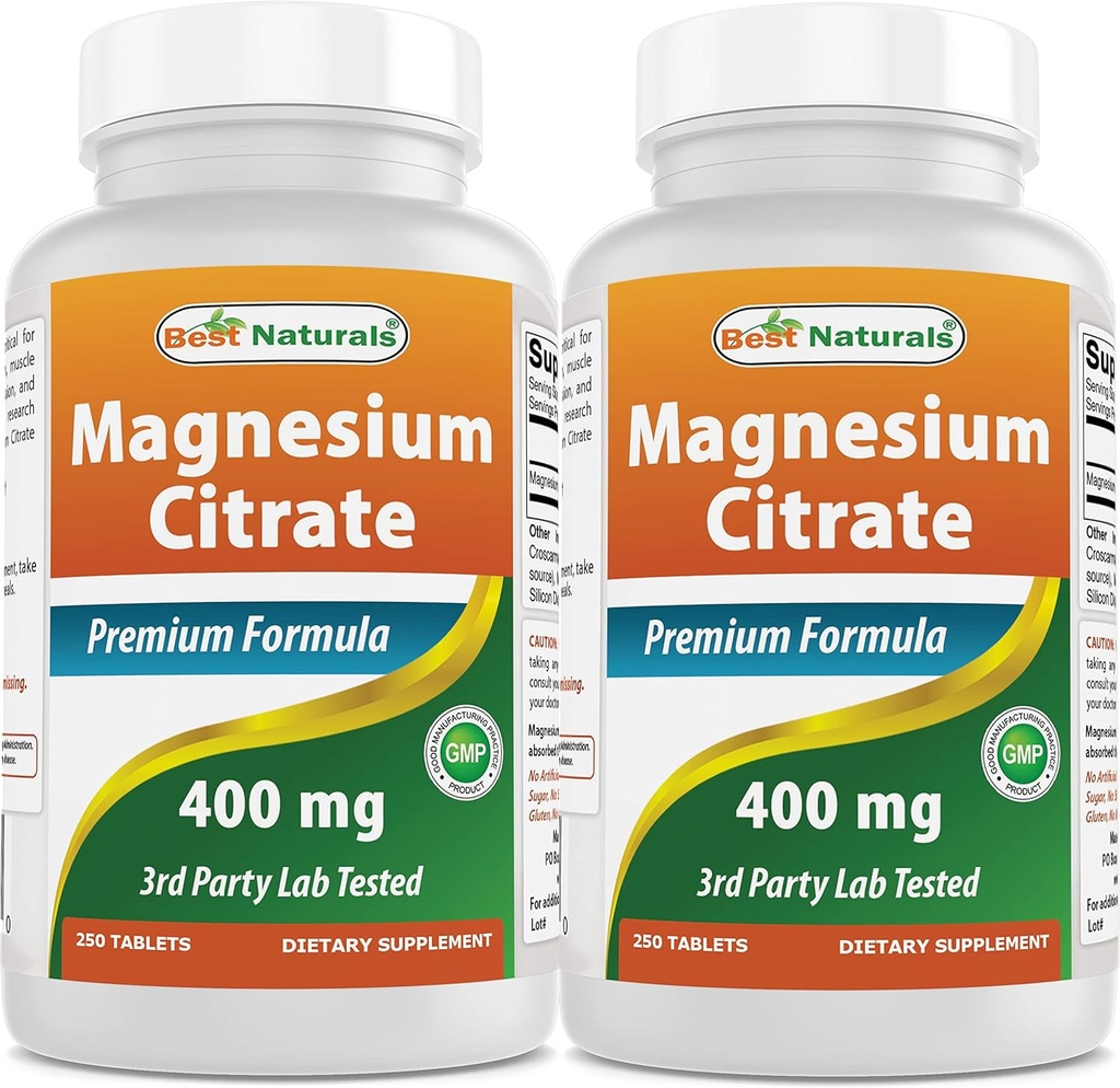 Best Naturals Magnesium Citrate (Citrato de Magnesio) 400 מ"ג 250 טבליות (400 מ"ג של Magnesium per 2 טבליות) (2)