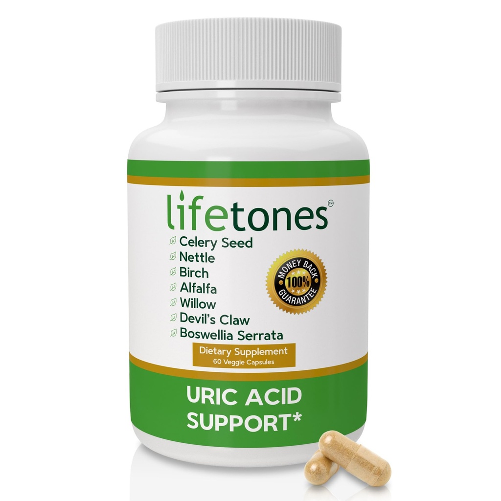 Lifetones Uric Acid Support - Herbal Joint Cleanse for Men and Women - Natural Remedy, Flexibility Boost - Non-GMO, Gluten-Free - 60 ויטמינים טבעונים