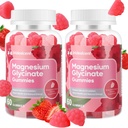 Magnesium Glycinate Gummies 400 מ"ג, סוכר חינם Magnesium תוספת w / Ashwagandha, Zinc, טבעוני Magnesium Glycinate תוסף למבוגרים - 120 Strawberry חניכיים