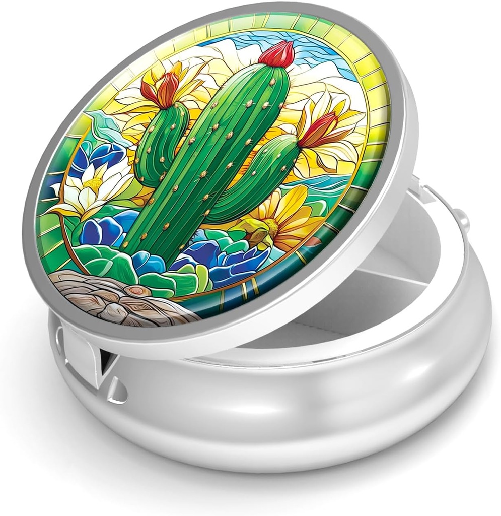 גלולת גלולת גלולות 3 עבור Purse & Pocket Mini Metal Pill Holder Travel Piller מכיל גלולותer כדי להחזיק תוספי ויטמינים BPA חינם (Cactus)