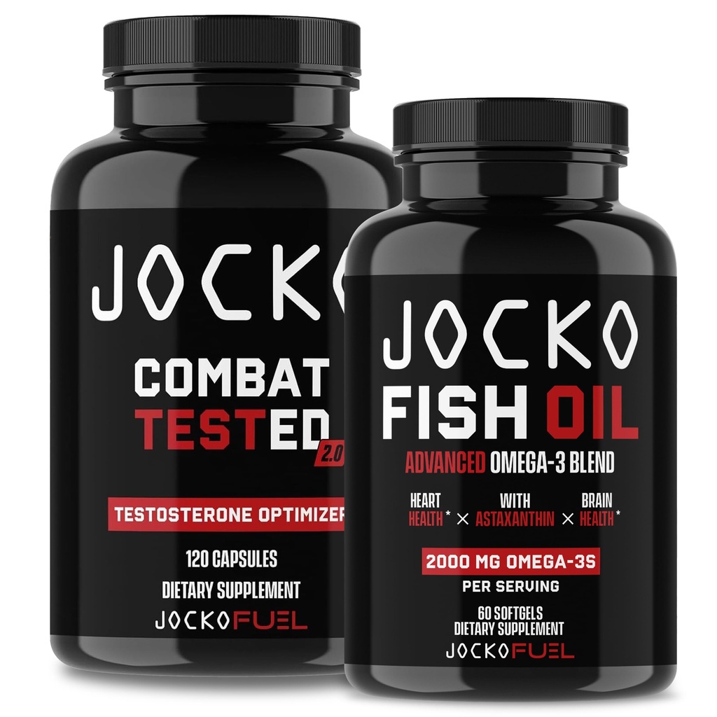 תוספי דלק Jocko בונדלה - Test Booster for Men + אומגה 3 שמן דגים (2 Pack) Powerful Antioxidant & שריר בונה