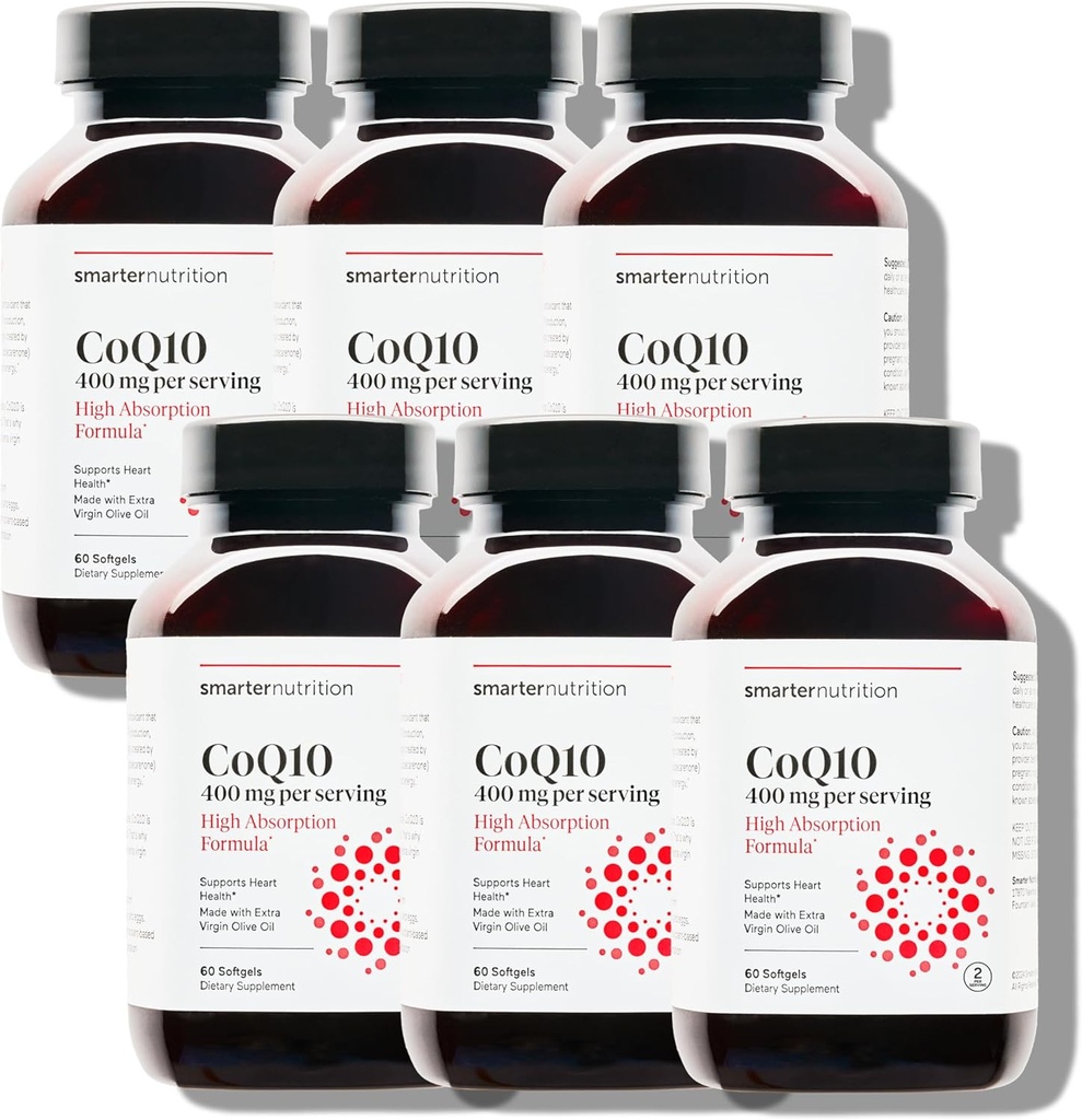 SMARTERNUTRITION CoQ10 400 mg High Absorption - Naturally Fermented Ubiquinone w/Organic Cold-Pressed Olive Oil - for Heart Health, Cellular Energy - Non-GMO, Gluten Free - 360 Count[180-Day Supply]
