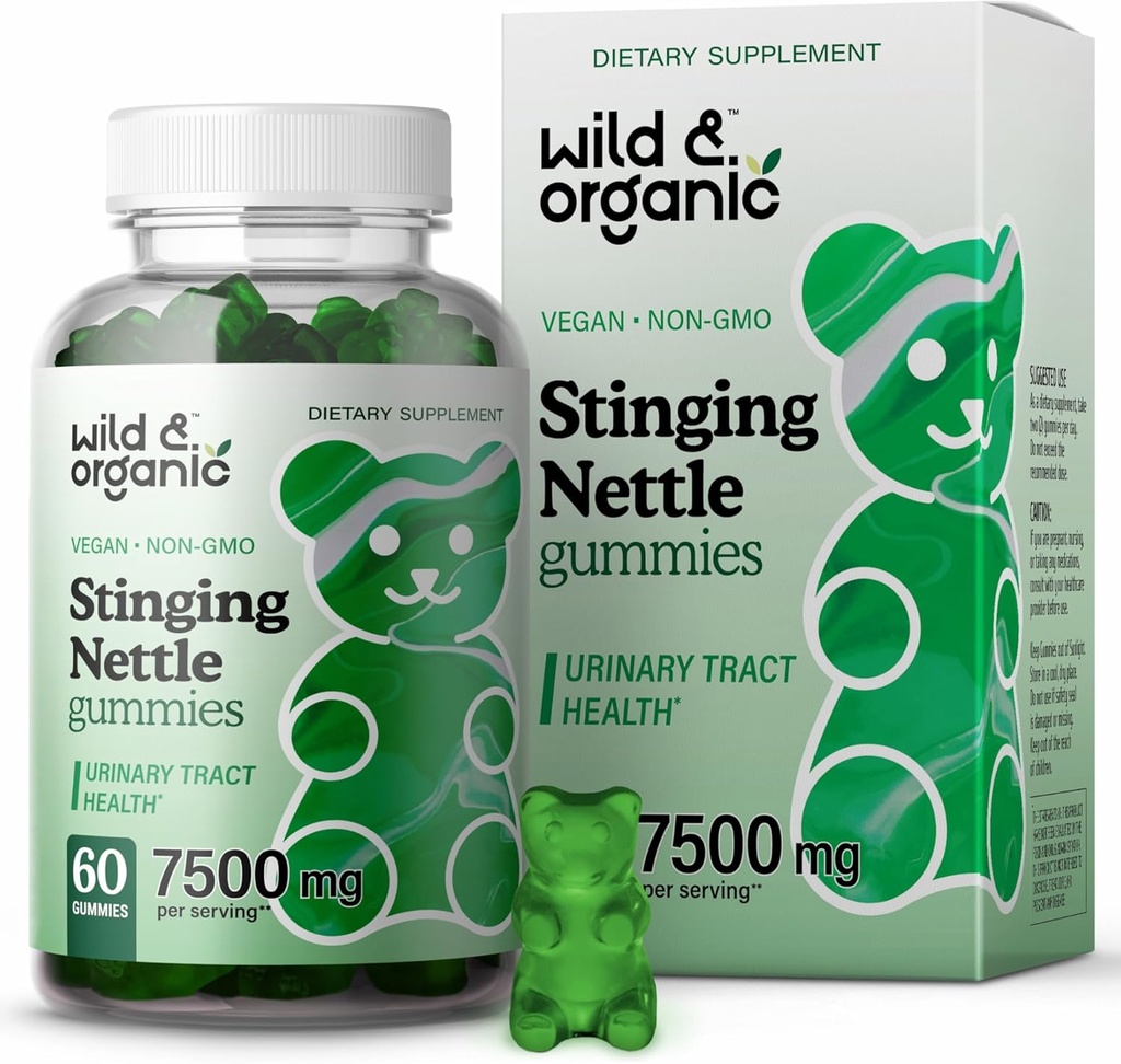 Wild & Organic Sting Nettle Root Gummies 7500mg - Urinary Tract תמיכה תוספת לגברים ונשים עם Sting Nettle Root Extract - 60 טבעוני, non-GMO חניכיים