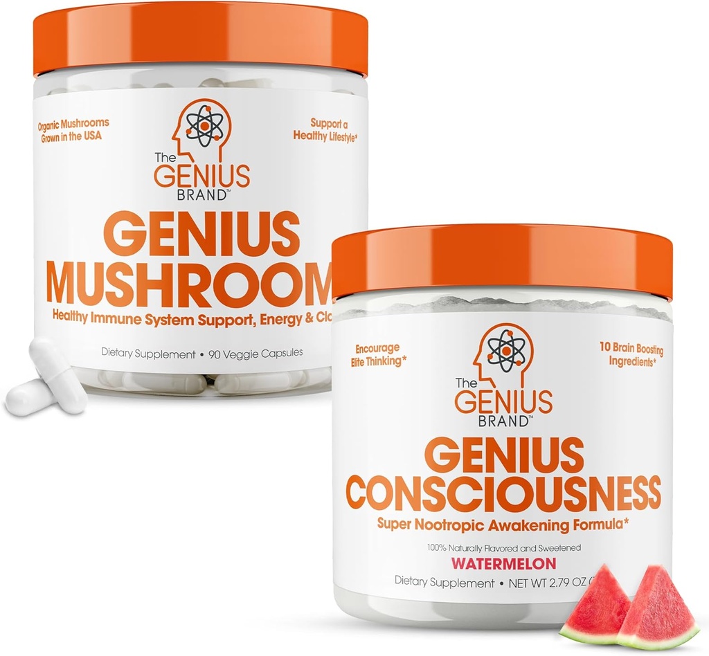 The Genius Brand - Nootropic תוסף Bundle - Mushroom and Consciousness - תומך במערכת החיסון, פוקוס, אנרגיה ומוח Booster