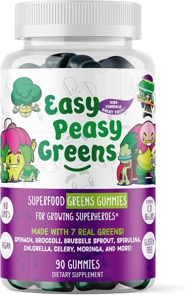 EasyPy Greens Daily Veggie Gummies לילדים - 90 חניכיים ירוקות - עוזרות Piy Eaters Get Their Veggies in - Made with 10 ריאל ירקות לחלץ 100% טבעוני