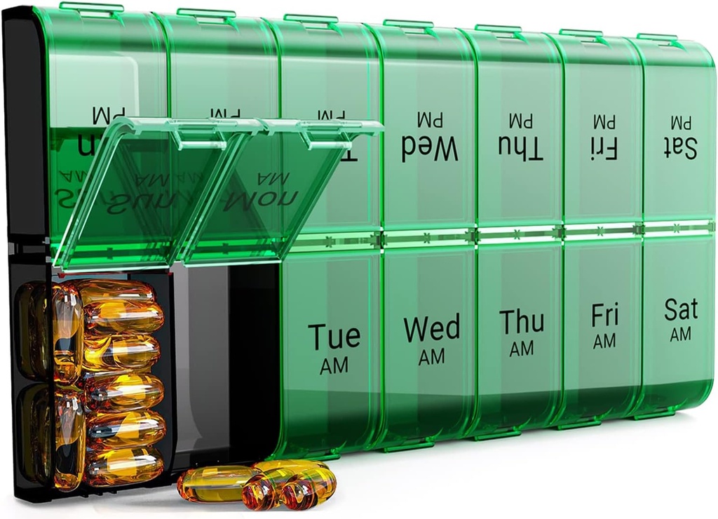 עוד גדול גלולות מארגנת 2 פעמים ביום, XL 7 Day Pill Box AM PM, Jambo Weekly Pill Case, Daily Night Overגודל Medicine מארגנת, ויטמין Holder, Big Pill Container, פעמיים ביום מארגנת גלולות