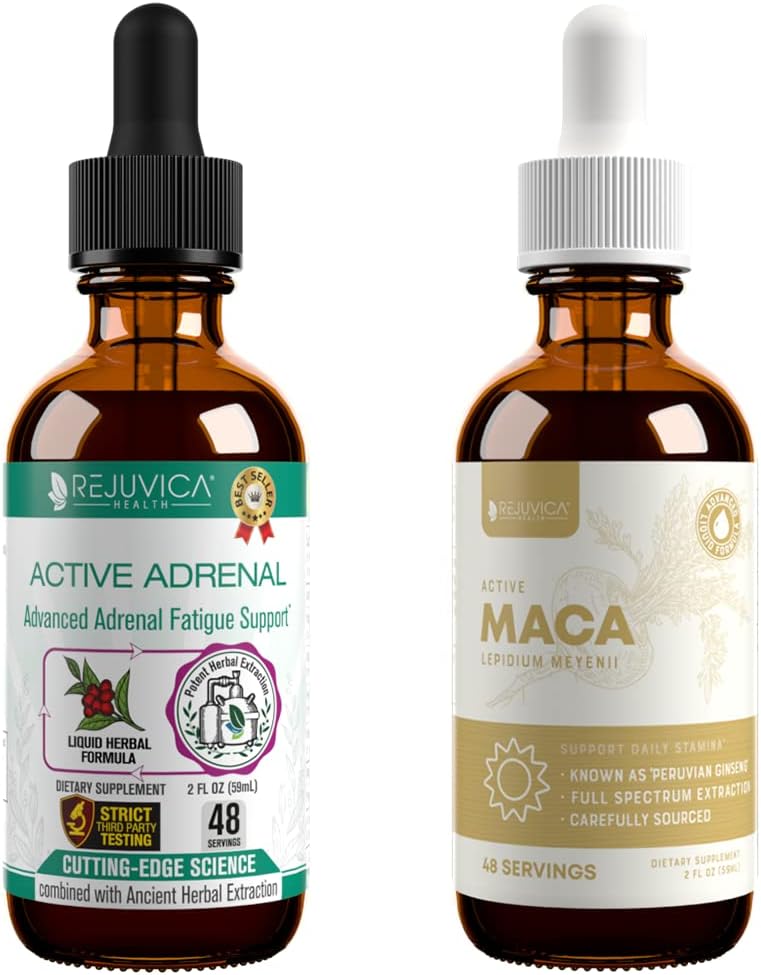 Rejuvica Health Active Adrenal + Active Maca - תמיכה באנרגיה + מתח - משלוח נוזלי עבור טוב יותר Absorption - Rhodiola, Maca, בזיליקת קודש, אשוגנדה ועוד!