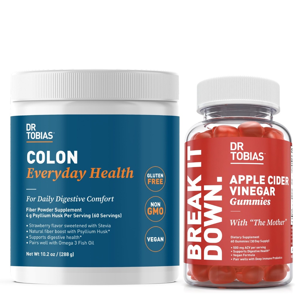 ד"ר Tobias Apple Cider Vinegarmies & Colony Everyday Health - Daily Digestive, Detox ו-ניקוי תמיכה ב- ACV Gummies & Psyllium Husk