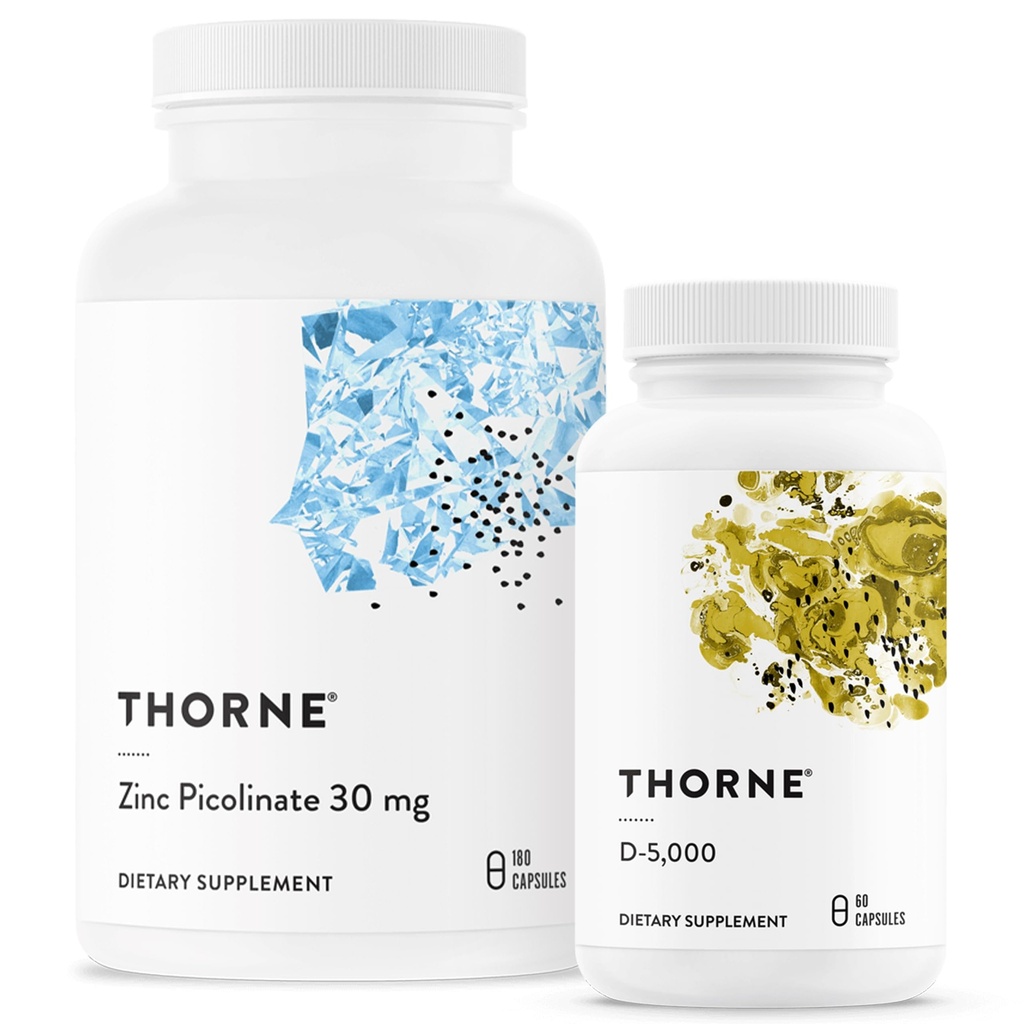 THORNE - Essentials - Zinc & ויטמין D3 Combo עבור Immune ו-עצמות תמיכה - 60 עד 180 משרתים
