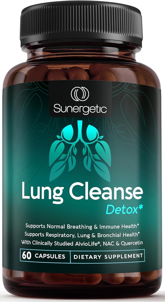 תוסף תמיכה Sunergetic Premium Lung - Lung Cleanse & Detox תוספת עם מולליין Leaf, NAC, Bromelain & Boswellia-Lung Health Formula for Respiratory, Breathing & Bronchial בריאות קפסולות 60s
