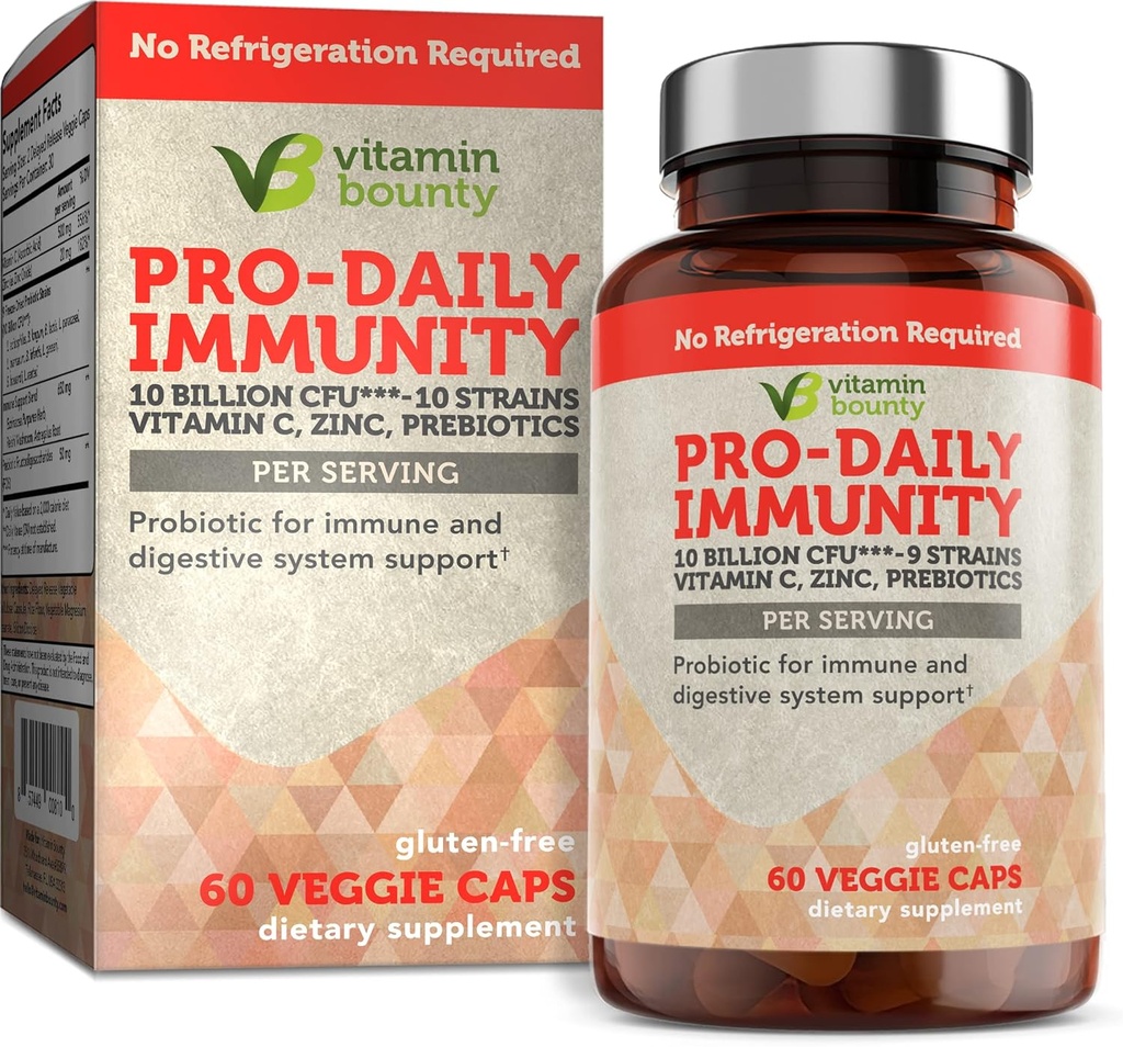ויטמין Bounty Pro-Daily Probiotic - 10 מיליארד CFU Band, Zinc & ויטמין C לבריאות העיכול, Immune Support Prebioitcs ו Probiotics לנשים וגברים - 60 קפסולות