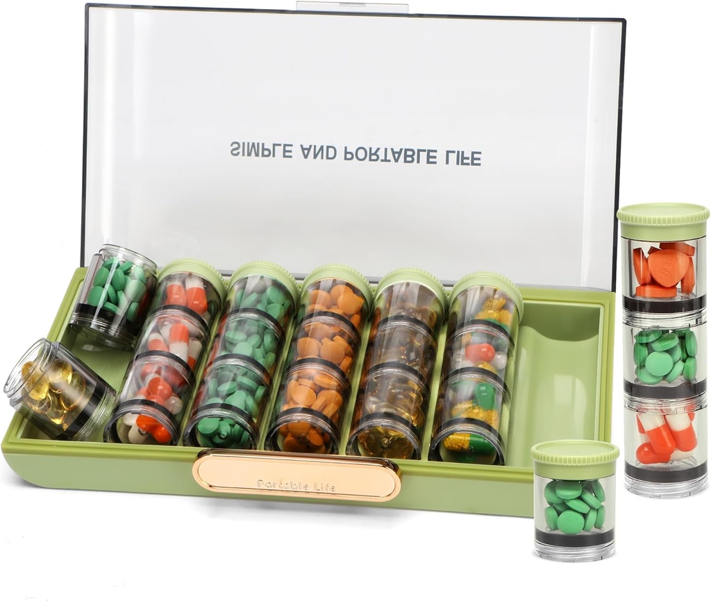 Toplive Pill Organer, Medicine Pill Organer, Travel Pill Box 7 Day, Pill Case, Large Weekly Piller Holder for ויטמין Cod Liver Oil, Green