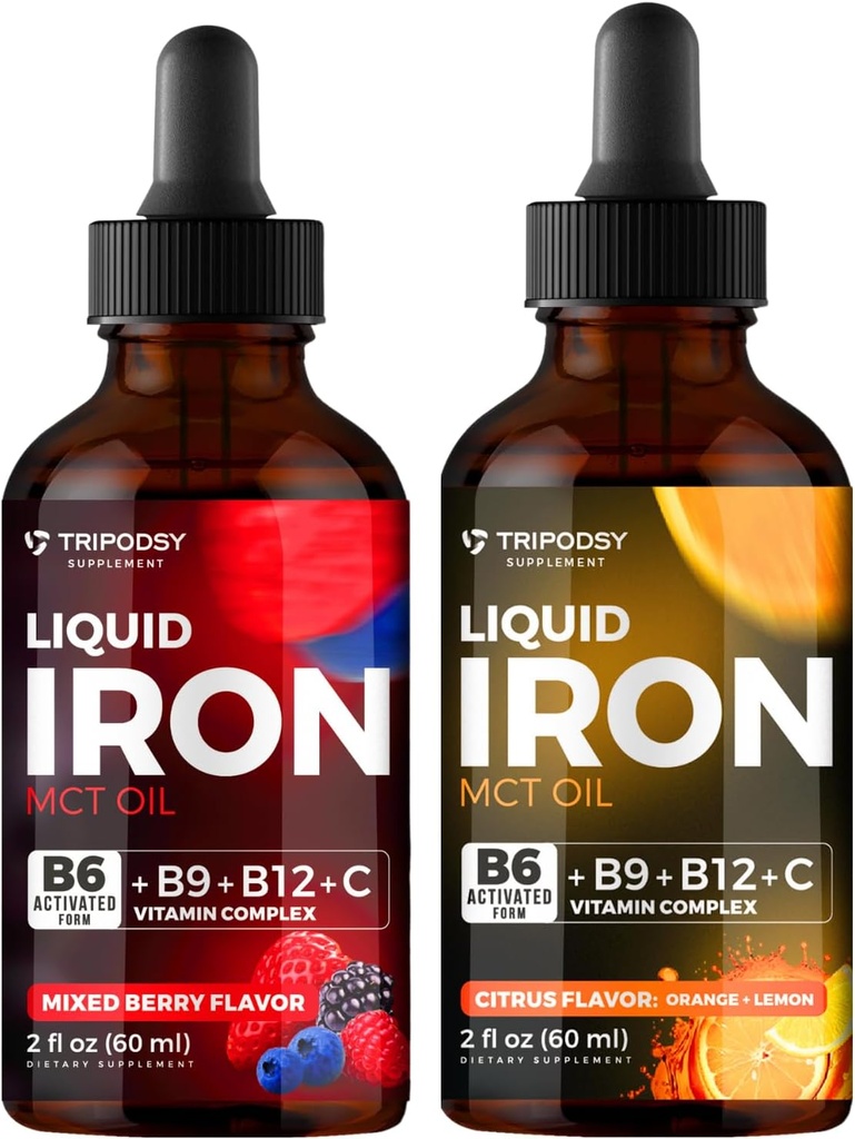 תוספת ברזל נוזלית, Iron Drops, Women and Men, B6, B9, B12, ויטמין C, אנמיה, Blood Builder, Folate, Red Blood Cell, Immune Support, MCT Oil, Citrus, המעורב ברי