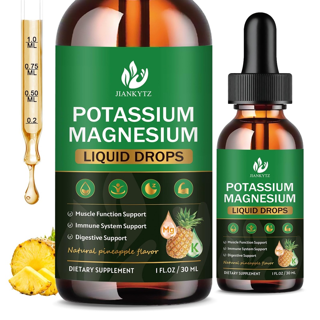 (2 Pack) תוסף Potassium Magnesium עבור Immune Health & שריר תמיכה, Absorption גבוהה, משולש Magnesium מורכב עם Glycinate, טאראט, Citrate ו- Potassium, Pineapple Flavour, 1 Fl Oz