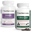 Real Mushrooms Chaga for Humans (120ct) וטורקיה Tail for חיות מחמד (90ct) - Bundle for Digestive Health and Immunity - טבעוני, Non-GMO, Grain-Free, Gluten-Free Mushroom Extracts