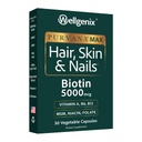 Wellgenix Purvana Max שיער, עור, וציפורים ויטמין - כוח כפול ביוטין 5000 MCG, VIT A & B, Folic Acid, Grape Seed Extractd - תוספת תמיכה לשיער -30 קפסולות (Pack של 1)
