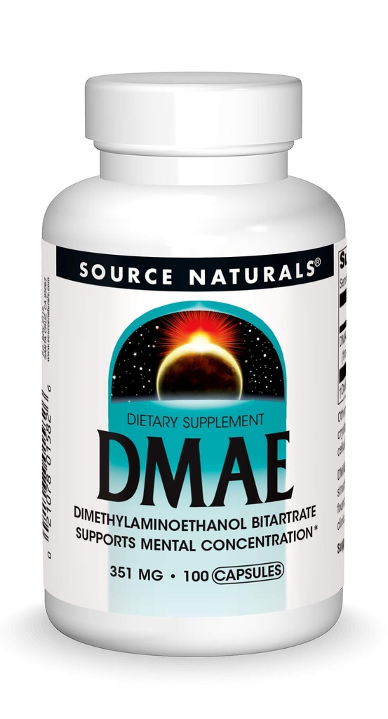 Source Naturals DMAE, Dimethylaminoethanol Bitartrate, Supports Mental Concentration* - 351mg - 100 Capsules