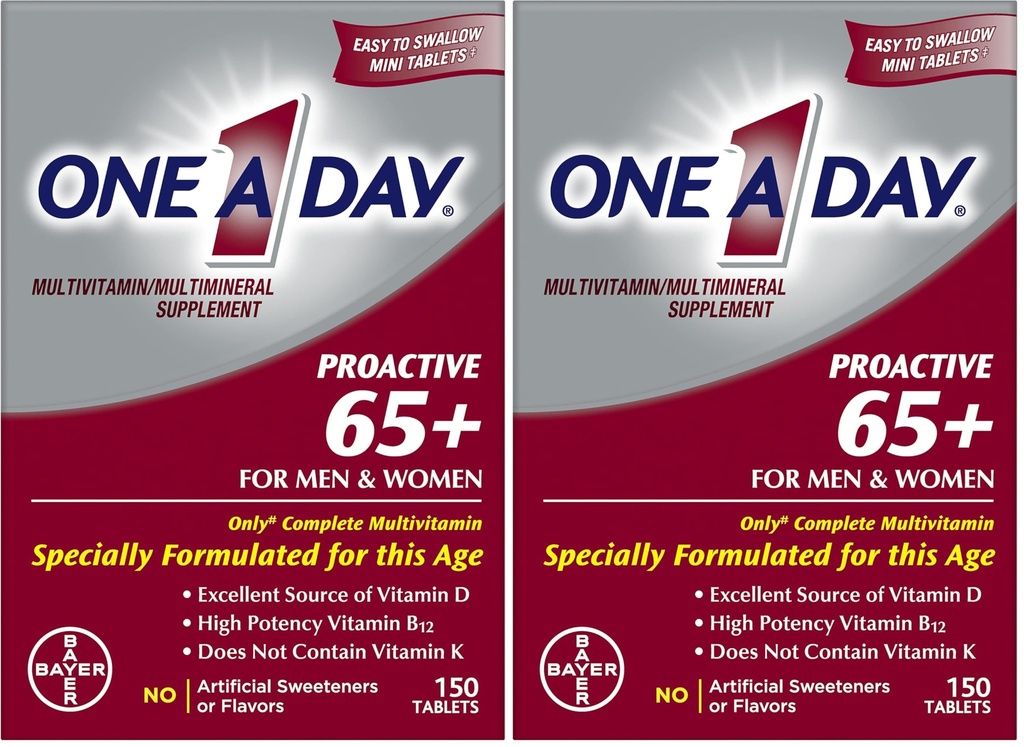 יום אחד Proactive 65+, Mens & Womens Multivitamin, תוספת עם ויטמין A, ויטמין C, ויטמין D ו- Zinc for Immune Health Support *, Calcium, Folic Acid & More, Tablet 150 Count (Pack of 2)