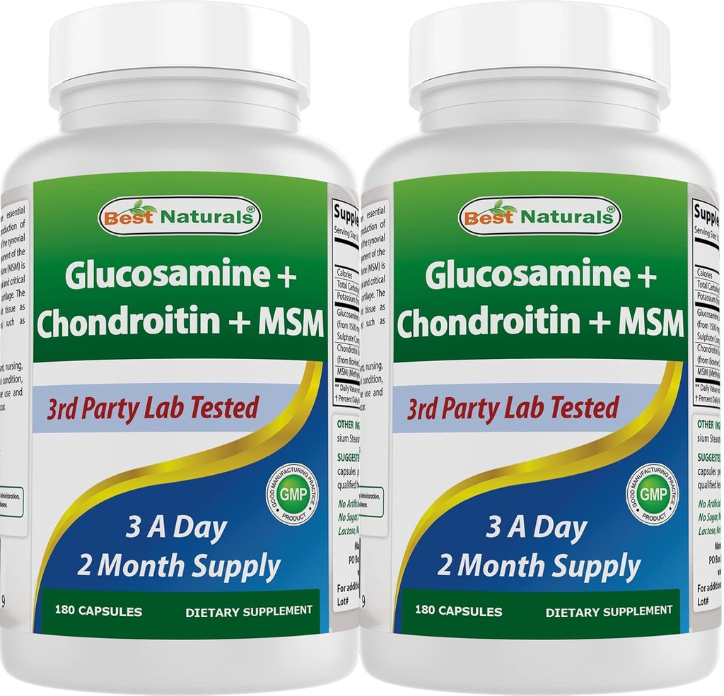 Best Naturals, Glucosamine Chondroitin ו- MSM תוספים משותפים, 2600 מ"ג לשרת (180 Count (Pack of 2))