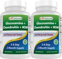 Best Naturals, Glucosamine Chondroitin ו- MSM תוספים משותפים, 2600 מ"ג לשרת (180 Count (Pack of 2))