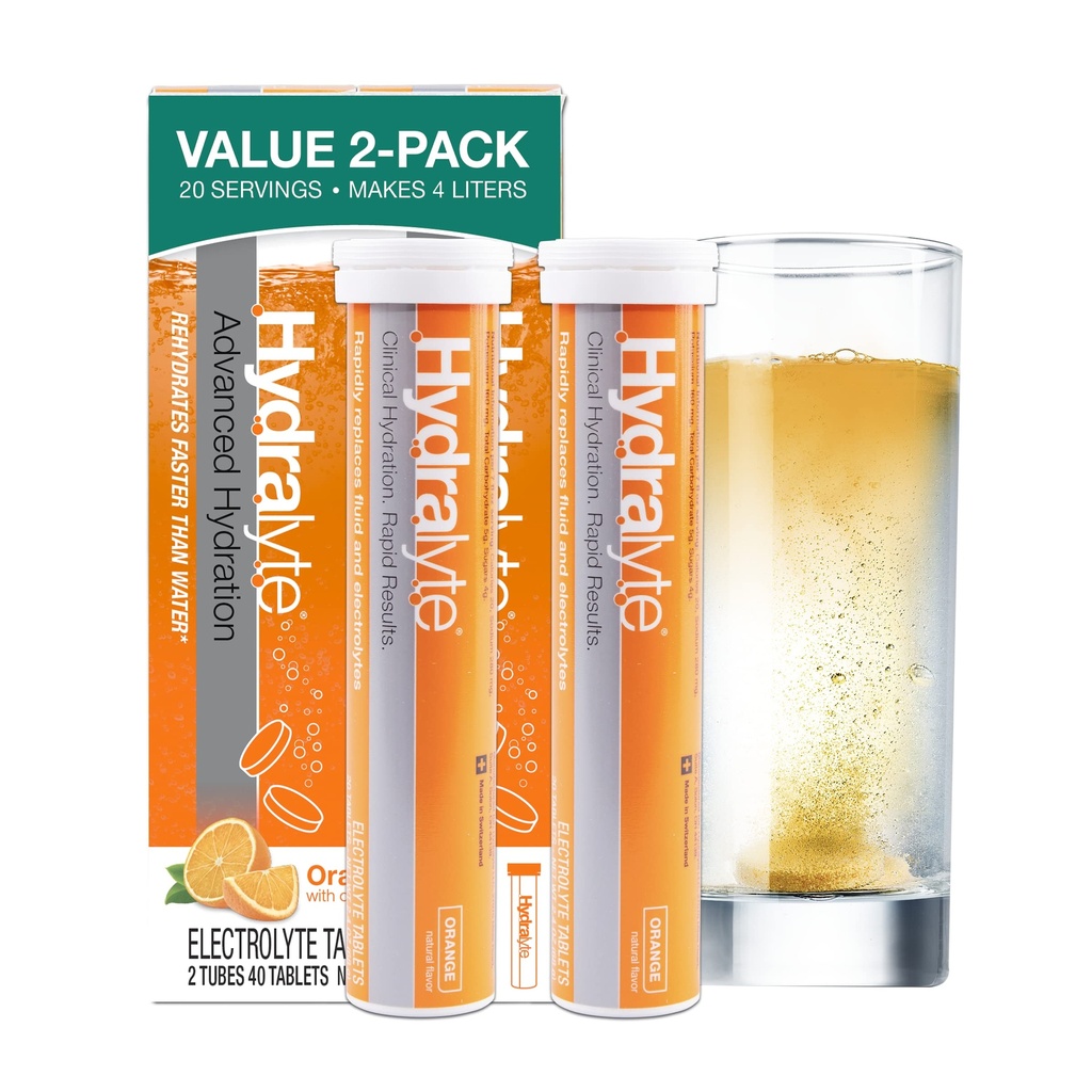 טבליות אלקטרוליטיות בוהקות | 40 Orange Electrolytes | Airplane Travel Essential for Rapid Rehydration