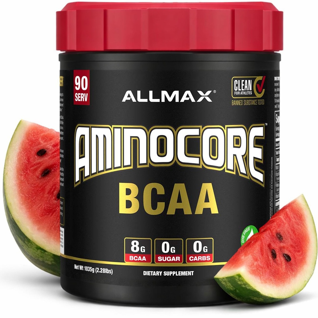 כל אבקת AMINOCORE BCAA, 8.18 גרמות של Amino Acids, Intra ו Post Workout Recovery Drink, Gluten Free, Watermelon, 945 גרם