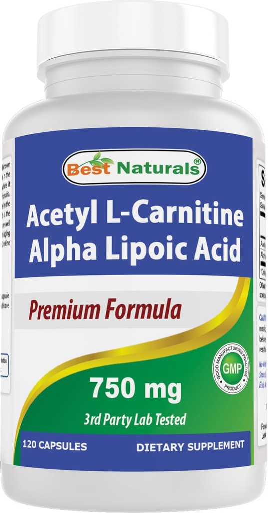 Best Naturals Acetyl L-Carnitine ו-Alpha Lipoic Acid 750 מ"ג 120 קפסולות
