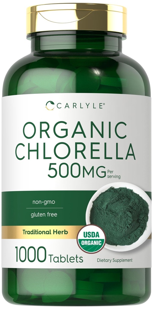 Carlyle Chlorella טבליות אורגניות 500 מ"ג | 1000 Count | Vegetarian, non-GMO ו- Gluten Free Supplement