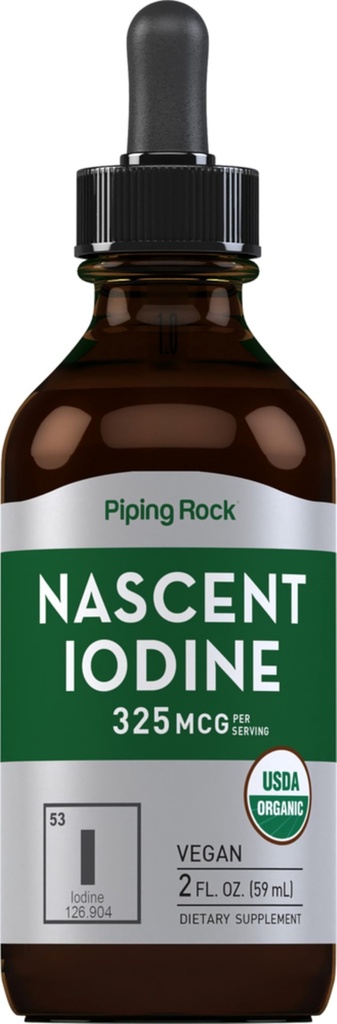 Piping Rock Nascent Iodine Drops אורגני | 2 fl oz | תוספת טבעונית נוזלית