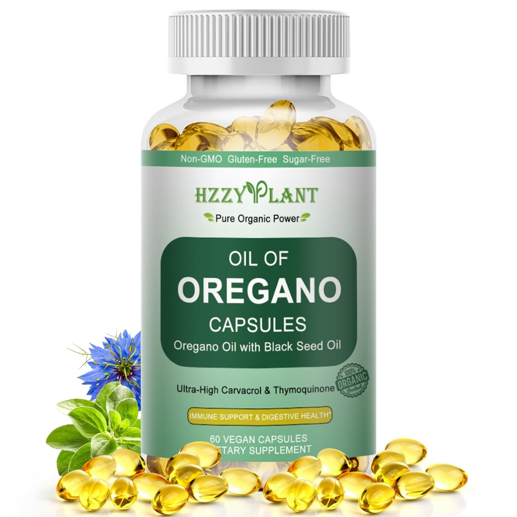 Oil of Oregano with Black Seed Oil Softgels, High Absorption Organic Oregano Oil Capsules for Immune Support Digestive Health Antioxidant, Concentrated Carvacrol & Thymoquinone, Vegan, 2 Month Supply