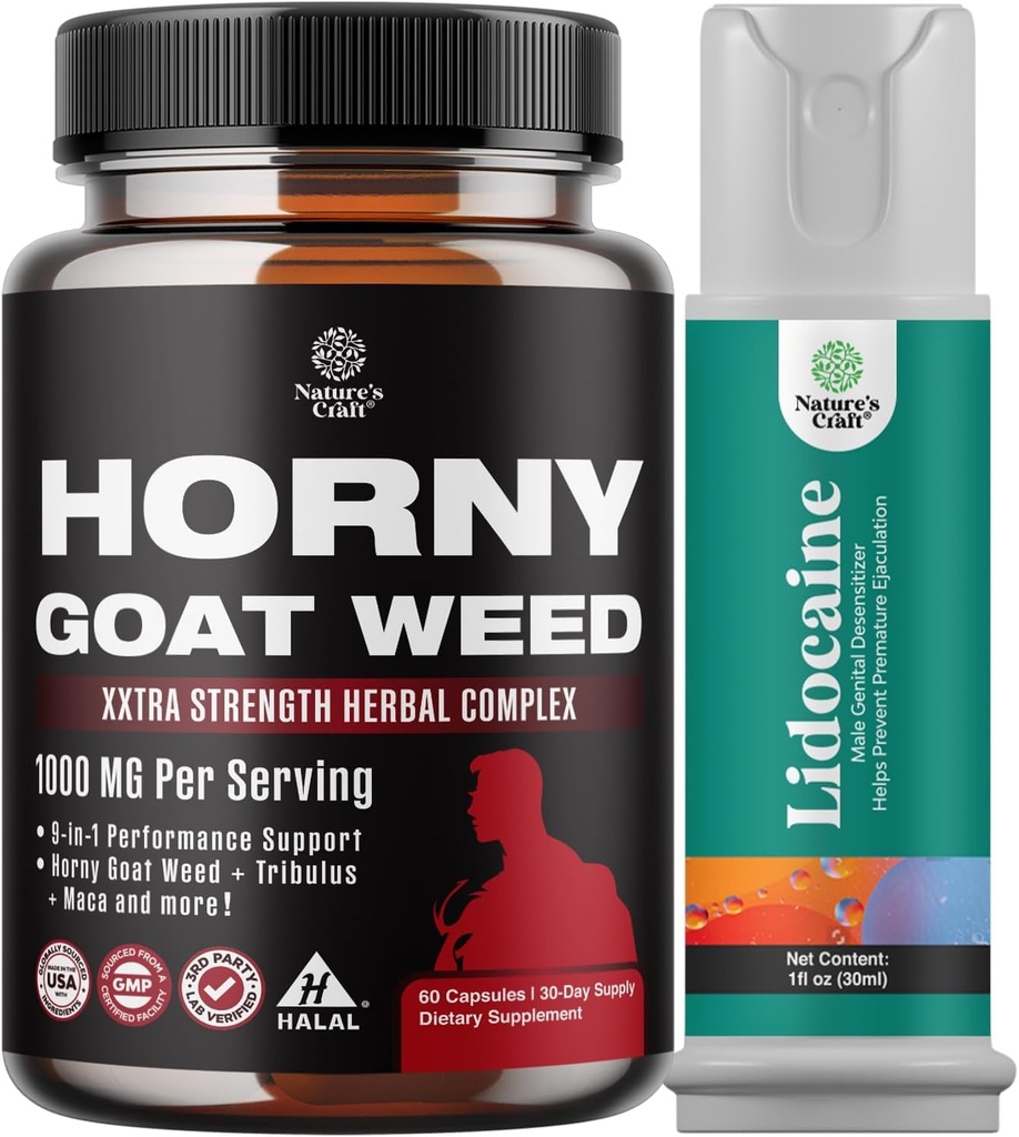 Bundle of Hory Goat Weed Extract Complex for Men and Women Enhanced Energy and Stamina and Black Maca Root כמוסות לגברים - Invigating Drive Mood & Energy Booster for Men