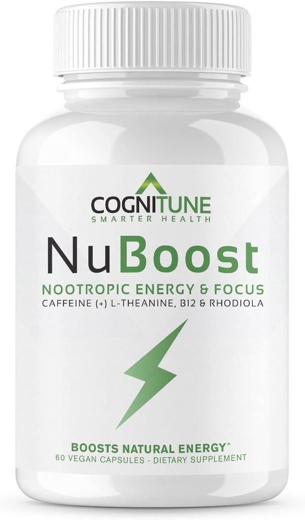 גלולות Caffeine 100 מ"ג עם L-theanine & B12 - אנרגיה טבעית + Focus תוסף - גלולות אנרגיה נקייה לגברים ונשים - Caffeine L Theanine Nootropic - 60 קפסולות טבעוניות