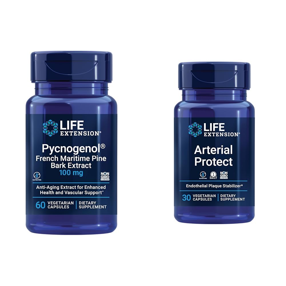 Life Extension Pycnogenol הצרפתי Pine Bark & Gotu Kola Arterial Health Supplements - 60 & 30 קפסולות צמחוניות