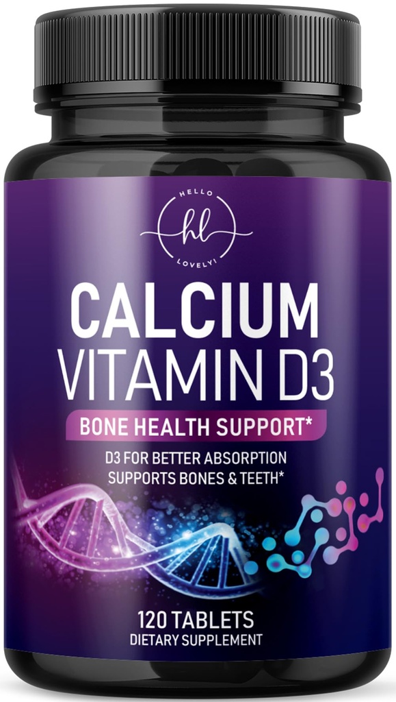 תוסף Calcium 1200 מ"ג - עם ויטמין D3 עבור Best Absorption - תמיכה בריאות החיסון, עצמות ושיניים - Natural Calcium Carbonate + 1600 IU של D3 - בבקבוק בארה"ב עבור נשים וגברים - 120 טבליות