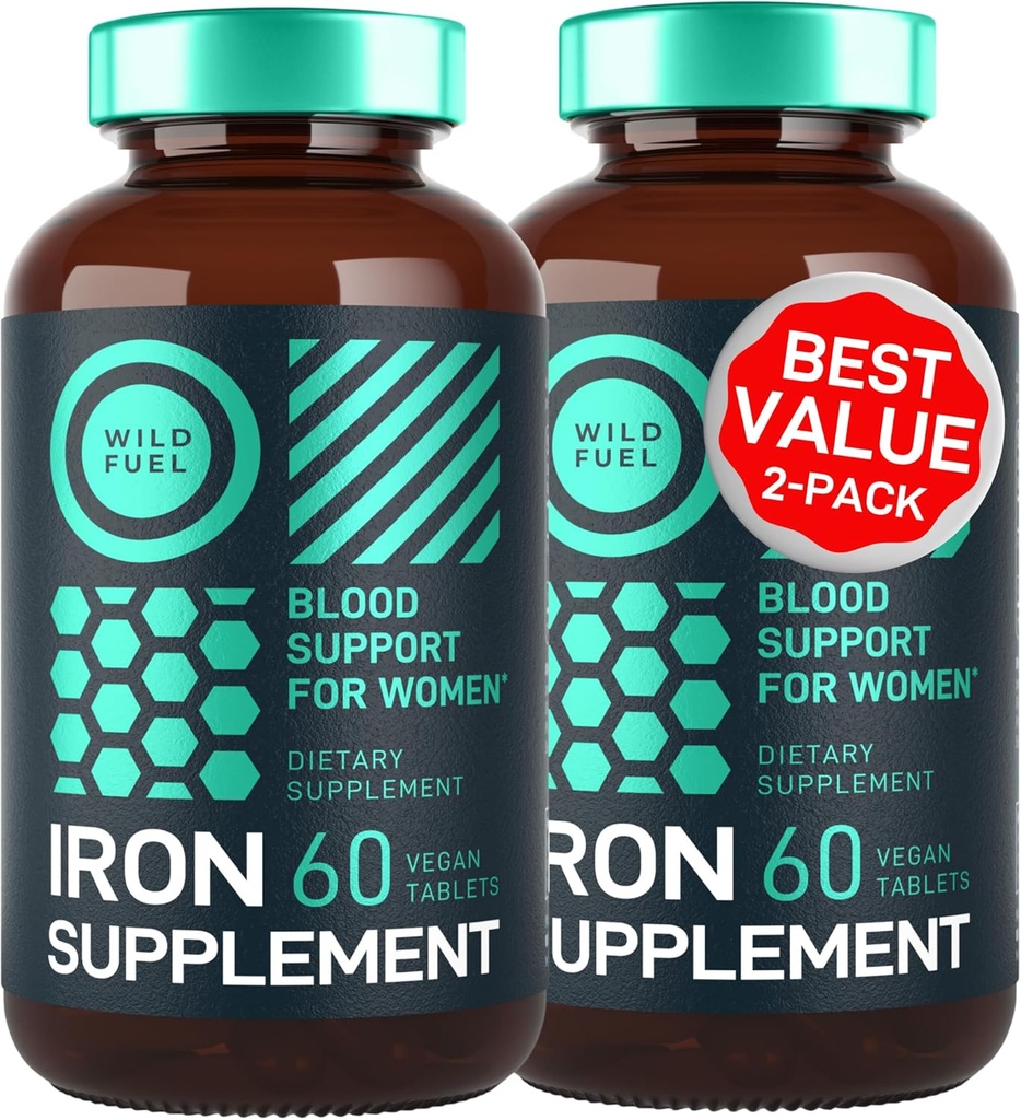 Vegan Iron Supplement for Women with Folic Acid - 35 mg Blood Builder Ferrous Sulfate, Folic Acid 400 mcg - Iron Pills for Women with Anemia & Pregnancy Support - 120 Gluten-Free Tablets - 2Pack