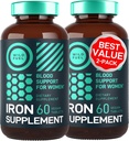 תוספת ברזל טבעונית לנשים עם Folic Acid - 35 מ"ג Blood Builder Ferrous Sulfate, Folic Acid 400 mcg - כדורי ברזל לנשים עם אנמיה ותמיכה בהריון - 120 טבליות ללא גלוטן - 2Packack