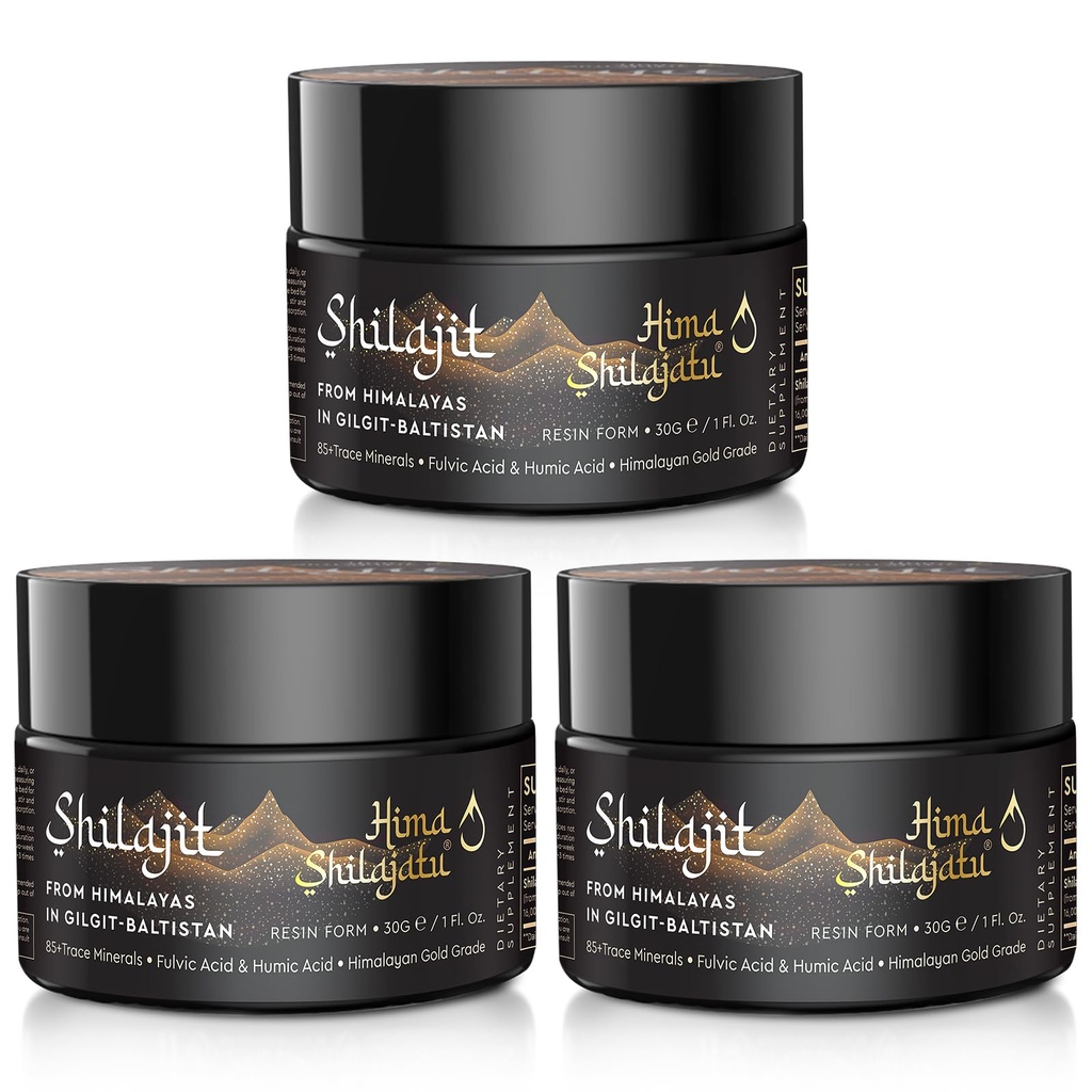 Shilajit Purest ההימלאיה האורגני Shilajit Resin - Gold Class 100% Purity Shilajit עם Fulvic Acid & 85+ Trace מינרלים מורכבים עבור אנרגיה & Immune תמיכה, Pack של 3 (6 חודשים)