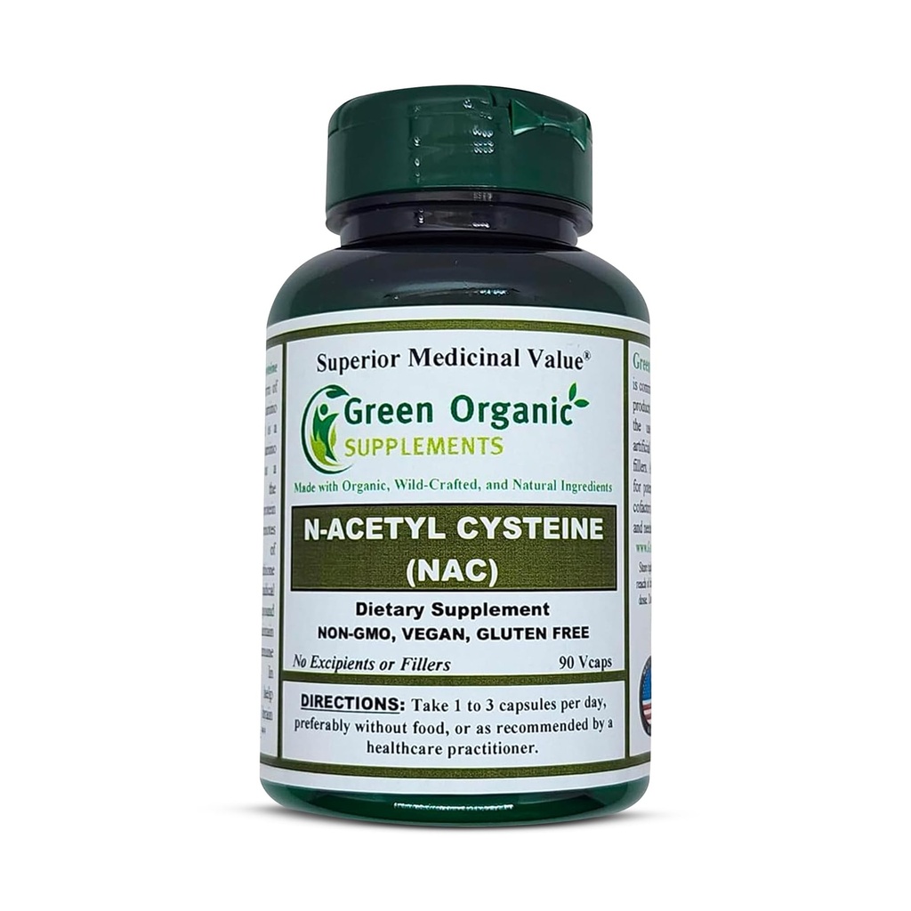 תוספי מזון אורגניים ירוקים N-Acetyl Cysteine (NAC), 90 VCaps, High Absorbable, non-GMO, Gluten-Free | Balance Immune System and Supports Health (Pack of 1)