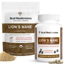 Real Mushrooms Lions Mane for Humans (60 משרתים) וחיות מחמד (120ct) - אבקה & קפסולות Bundle עבור Cognition & Immunity - טבעוני, Non-GMO, Gluten-Free, Grain-Free Mushroom תוספי תוספי מזון