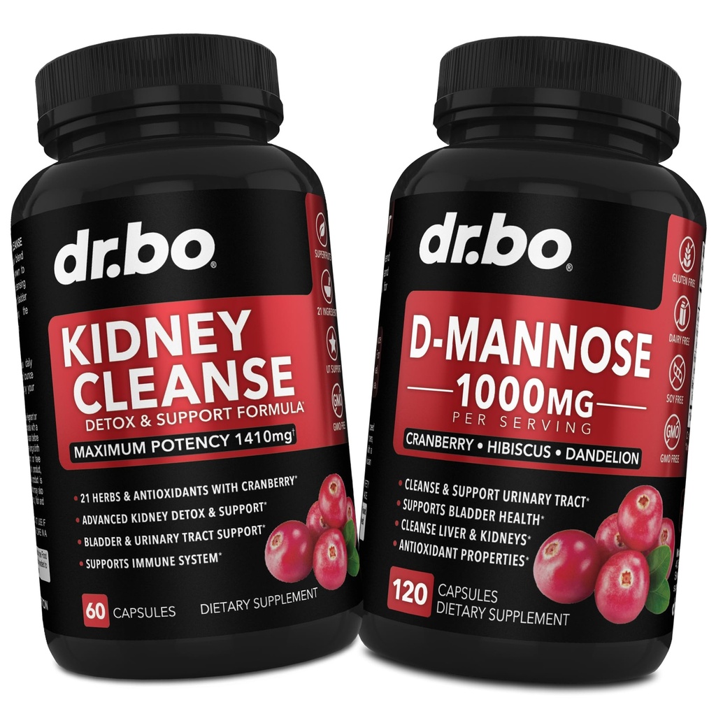 Kidney ניקויse & D Mannose תוספים - Kidney Detox תמיכה תוסף, D-Mannose 500 מ"ג 1000 מ"ג קפסולות - DMannose & Natural Cranberry לתמיכה Kidneys, Bladder & Urinary Tract Healths