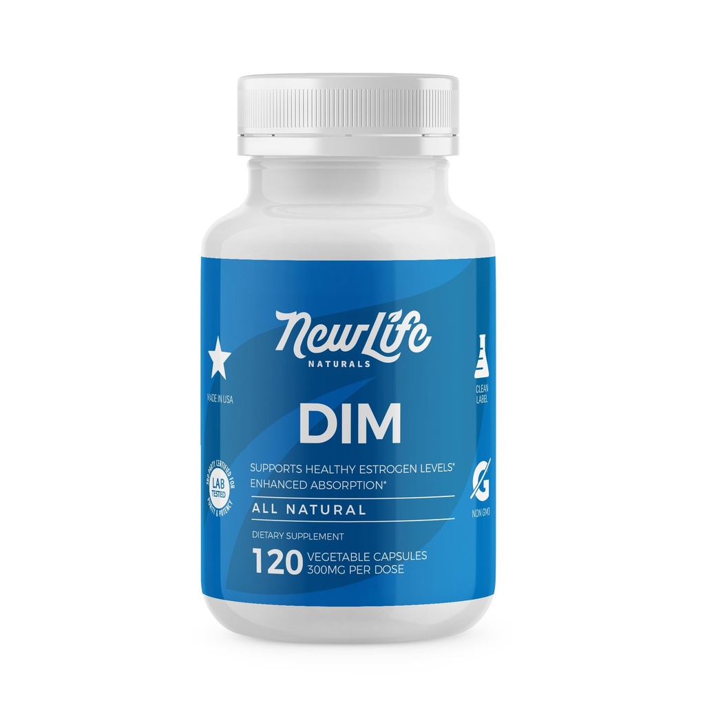 NewLife Naturals DIM תוספת של 300 מ"ג, נשים וגברים - Hormonal Acne Pills, Menopause הקלה; רמת אסטרוגן בריאה / Hormonal Balance - 120 יום אספקה