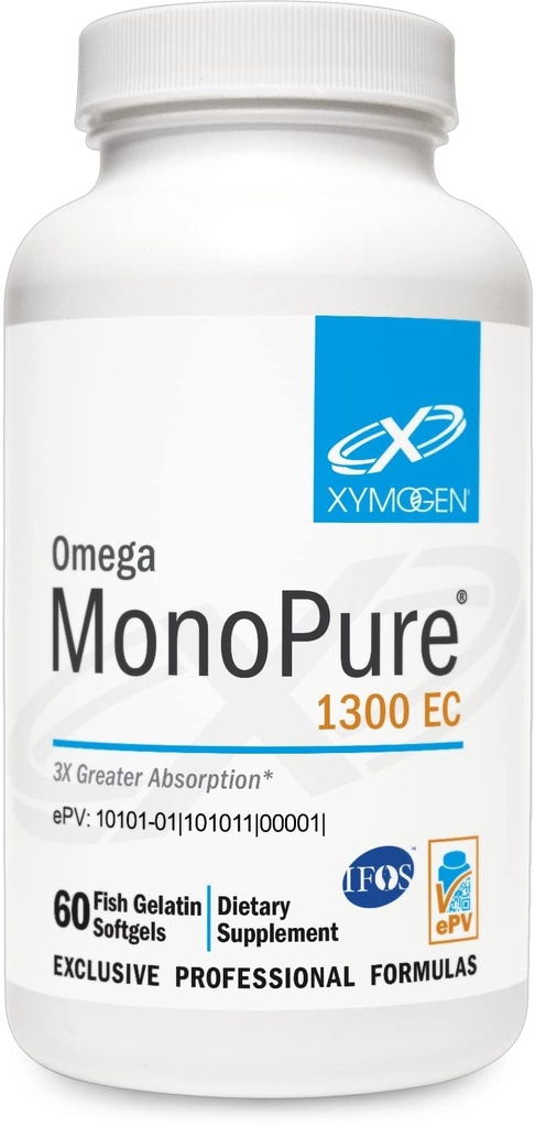 XYMOogen אומגה MonoPure 1300 EC - שמן דגים עם 3X גדול Absorption - DHA EPA אומגה 3 תוספת לבריאות הלב + תמיכה קוגניטיבית (60 Softgels)