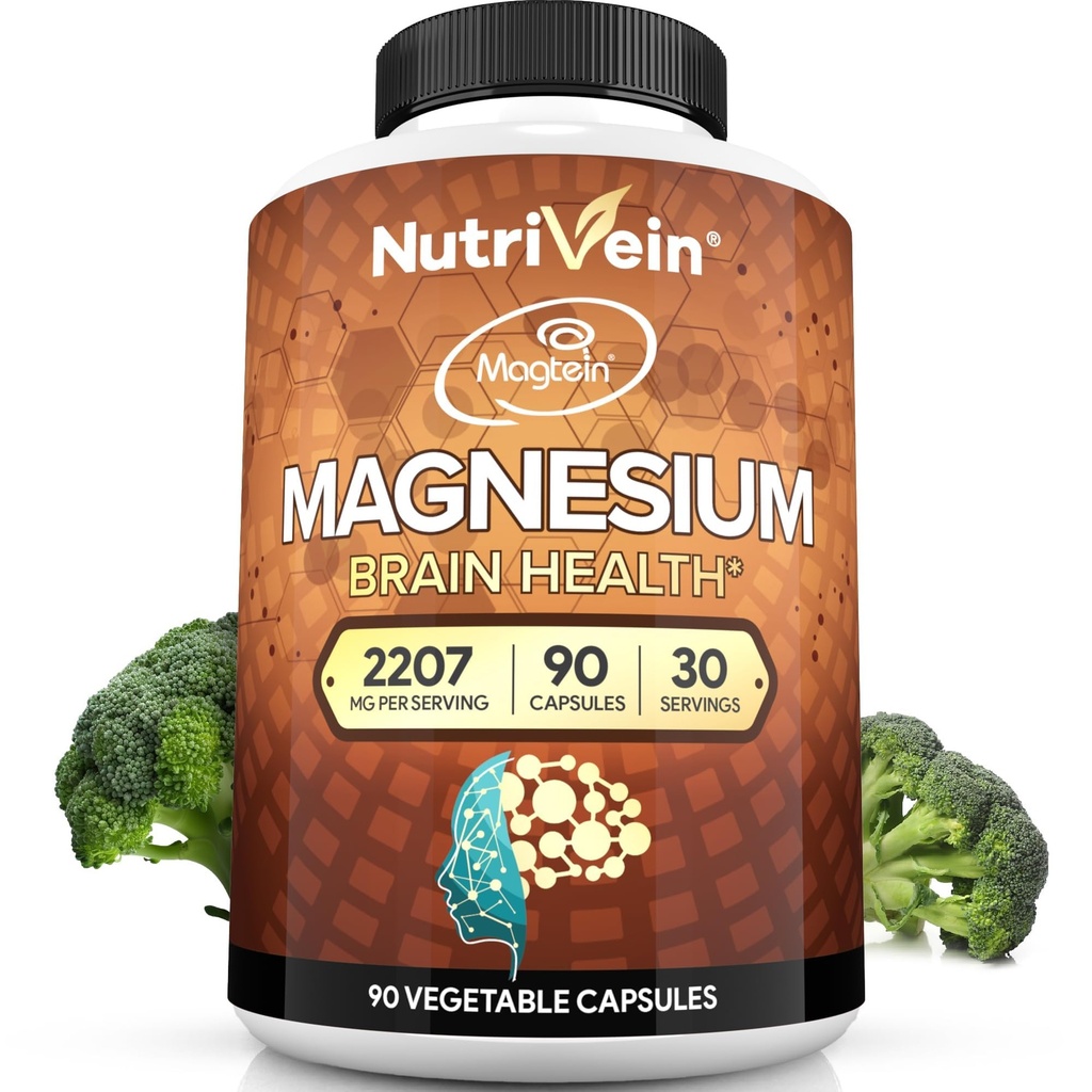 מזונות Premium Magtein Magnesium L-Threonate תוסף 2207 מ"ג - 90 Caps (3 יום): High-Absorption Magnesium Threonate for Brain, Sleep, Mood & Recovery