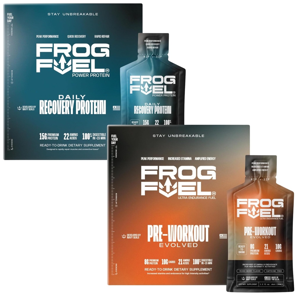 צפרדע חשמל רגיל חלבון ו Ultra Pre Workout Shot Bundle, 1500 מ"ג Beta Alanine, 15g חלבון ננו-Hydrolyzed Grass פד Collagen, Pre & Post Workout, 1.2 oz Packets, 48 Pack