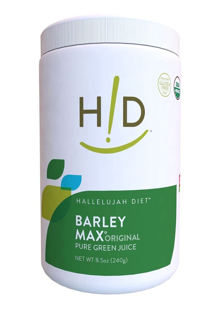 Hallelujah Diet Organic BarleyMax - Barley Grass Juice ו-Alphalfa Juice אבקה, פורמולה טבעונית, תוסף תזונתי מבוסס צמחי, מוצרי מזון בריאות, מקורי, 8.5 אוונססה בקבוק (60 יום אספקה)