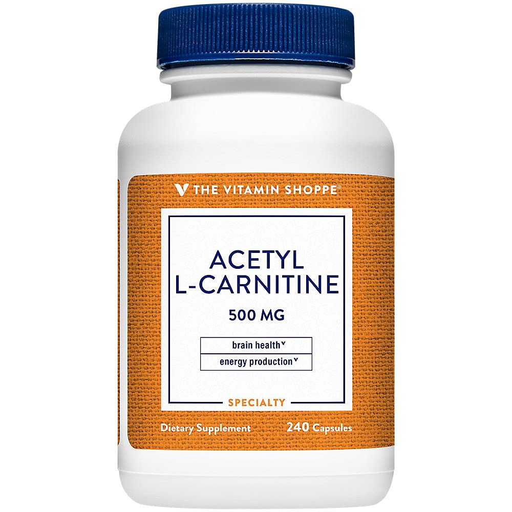 ויטמין Shoppe Acetyl-L-Carnitine 500 מ"ג - תומך בתפקוד המוח והזיכרון הבריא, מקדם ייצור אנרגיה - CarnipureTM מציע צורה טהורה של L-Carnitine (240 קפסולות)
