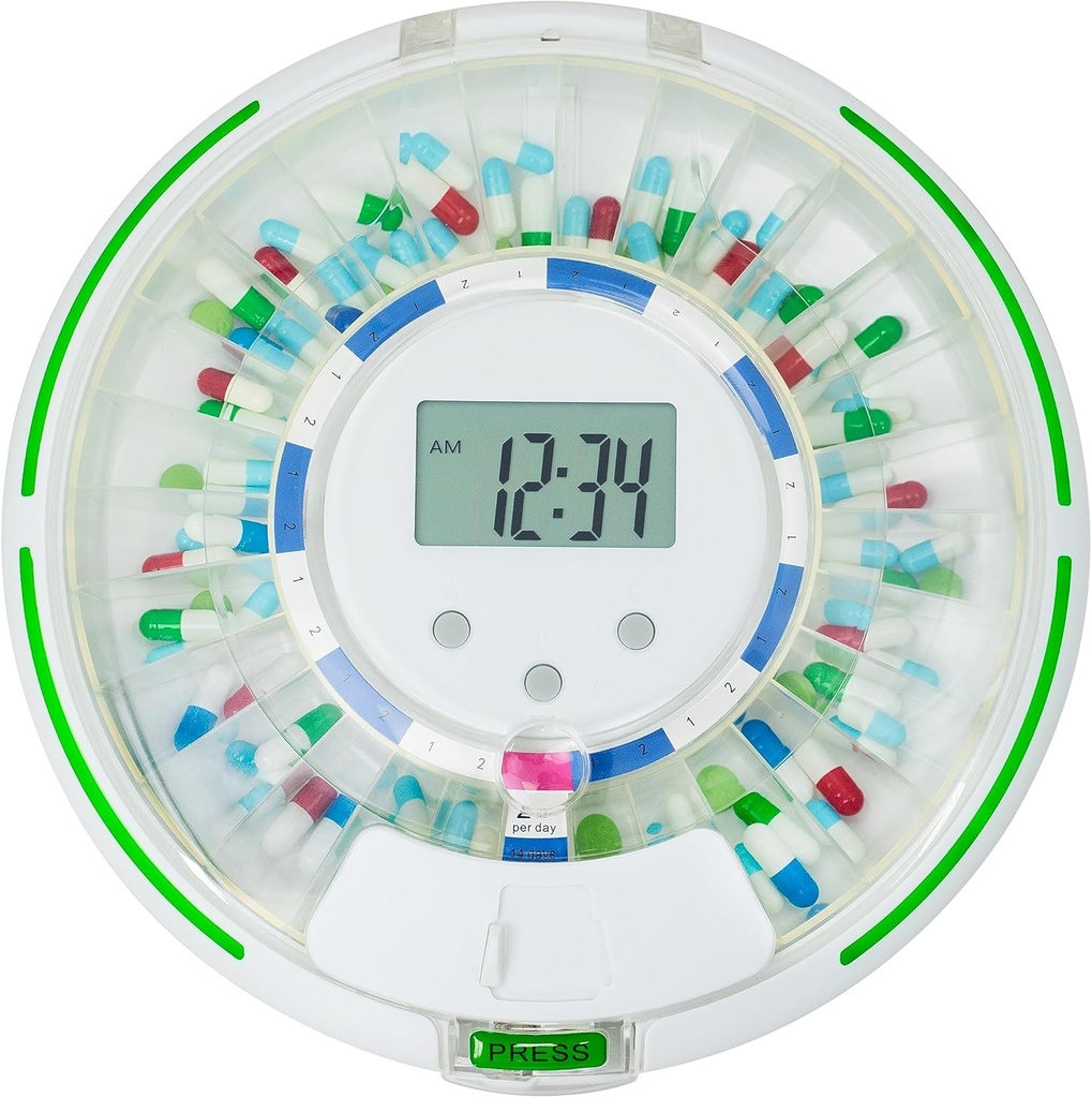 Ph Dispenser אוטומטי עבור Elderly עם אזעקה, Lock 28-Day תרופות Dispenser, 6 Dosage תבניות, Sound & Light התראות & מפתח עבור ויטמינים, תוספים (Clear Lid)