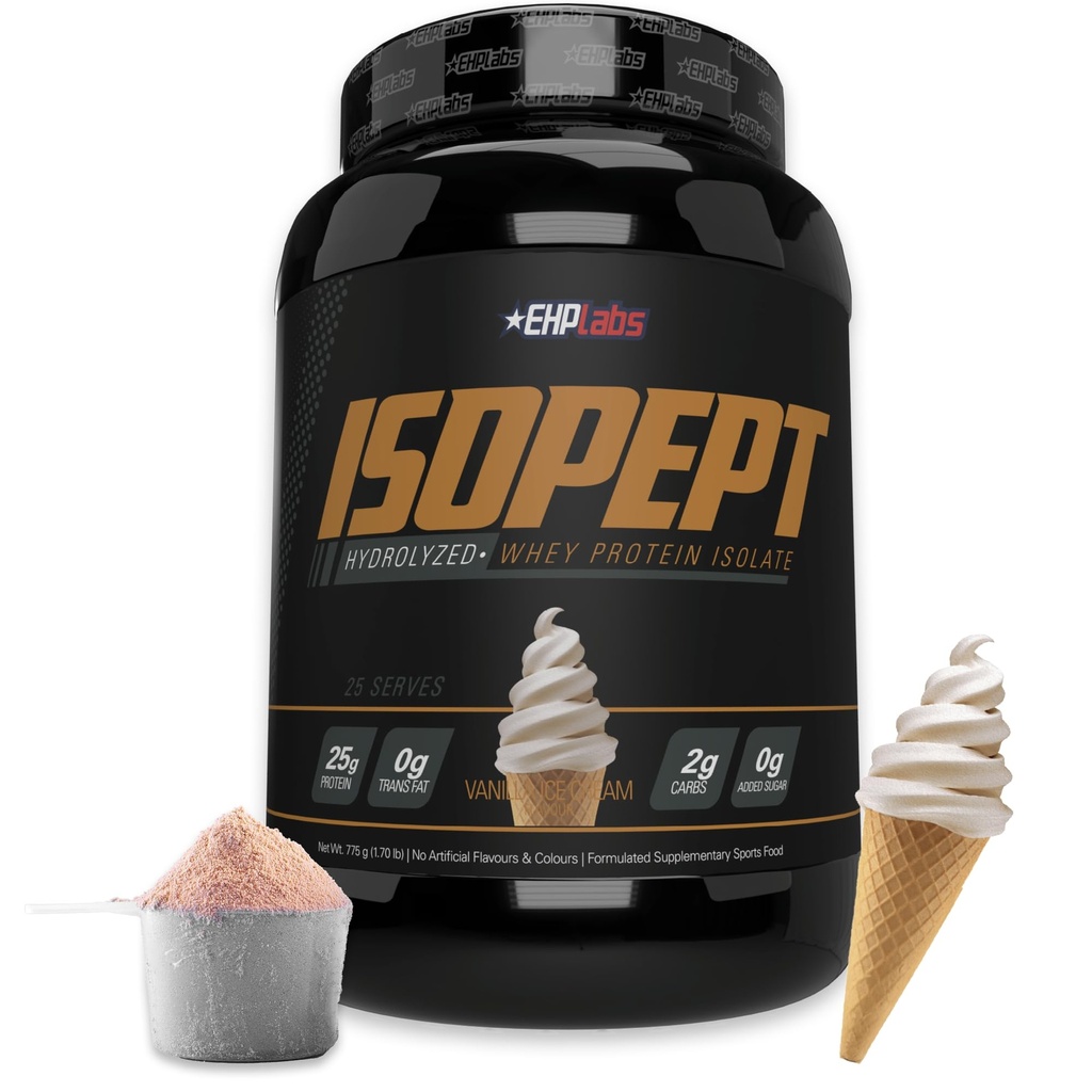 IsoPept hydrolyzed אבקת חלבון Whey על ידי EHPlabs - 100% חלבון Whey חלבון Isolate & Hydrolysate, 27g של חלבון, non-GMO, Gluten Free, Fast Absorbing, Easying, 27 משרתים (Vanilla Ice-Cream)