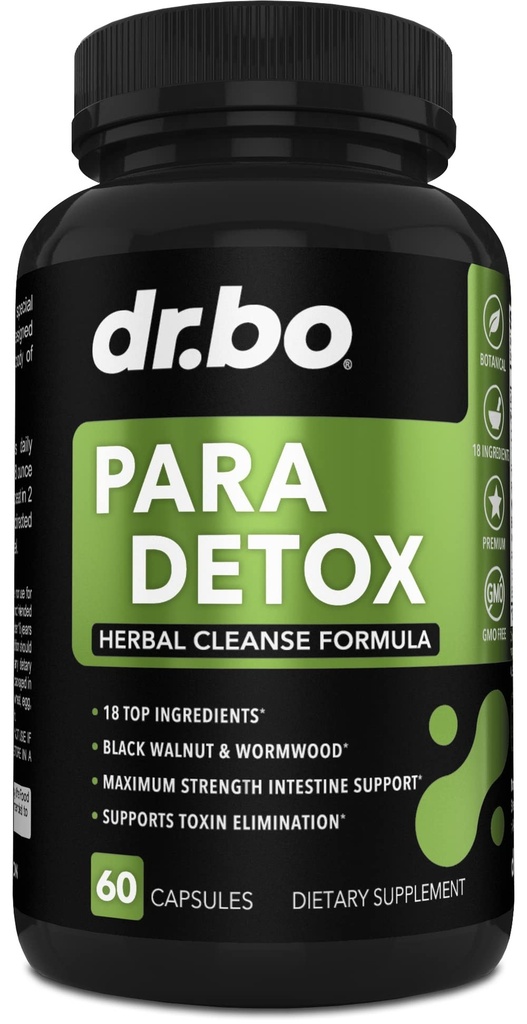 DR. BO parapurse Human Detox Guard - Intestinal Pills תמיכה בבני אדם - Pro Gut Health Intestine תוסף Stomach למבוגרים - Herbal Wormwood Black Walnut Complex & Cloves - 60 קפסולות