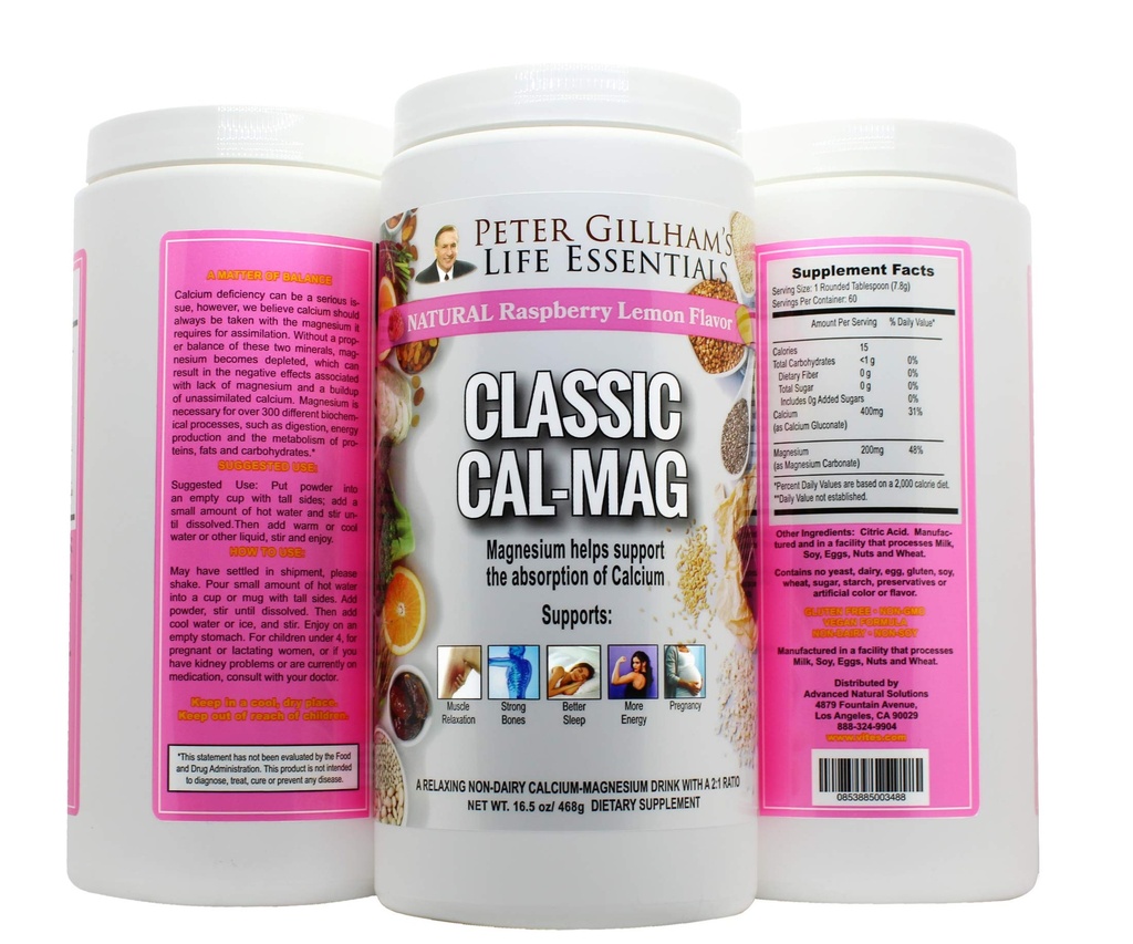 קלאסי Cal-Mag אבקת לימון, מקורי 2:1 פורמולה, 16.5oz(60 משרתים) Sleep &Stress Aid, עבור רגיעת שרירים, Cramps, העצמות והשיניים. מיוצר בארה"ב